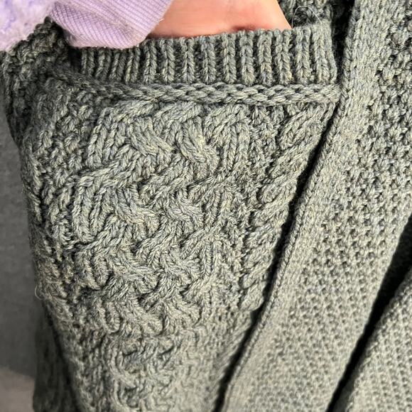 Aran Craft Merino Wool Oren Front Long Sweater Cardigan Moss Green Size Small - Picture 10 of 12